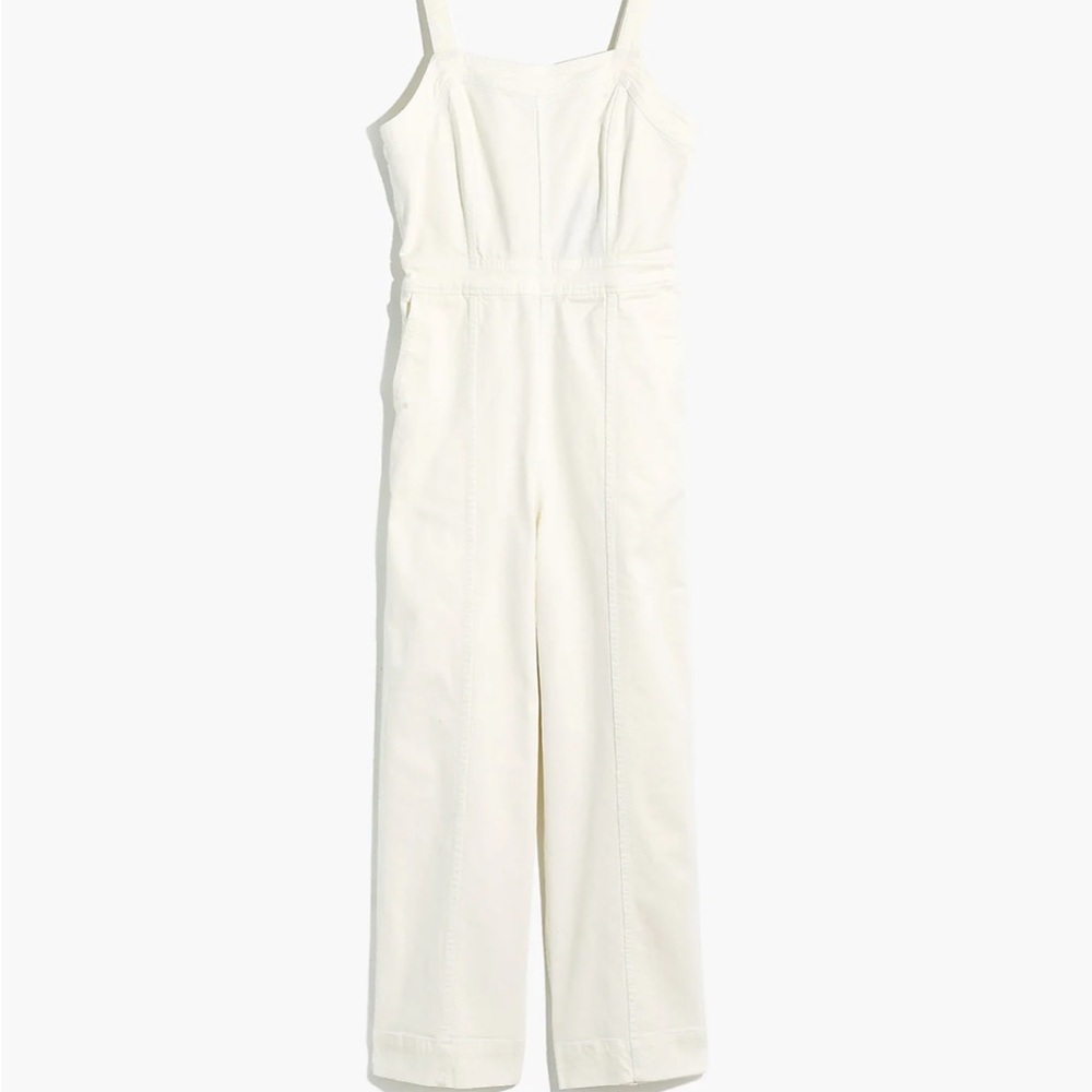 Madewell Petite Denim Seamed Wide-Leg Jumpsuit in Pure White
